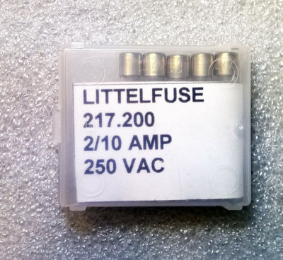 LITTELFUSE 217.200  2/10 AMP  (5 X 20mm) FAST ACTING GLASS FUSES - 5 pcs