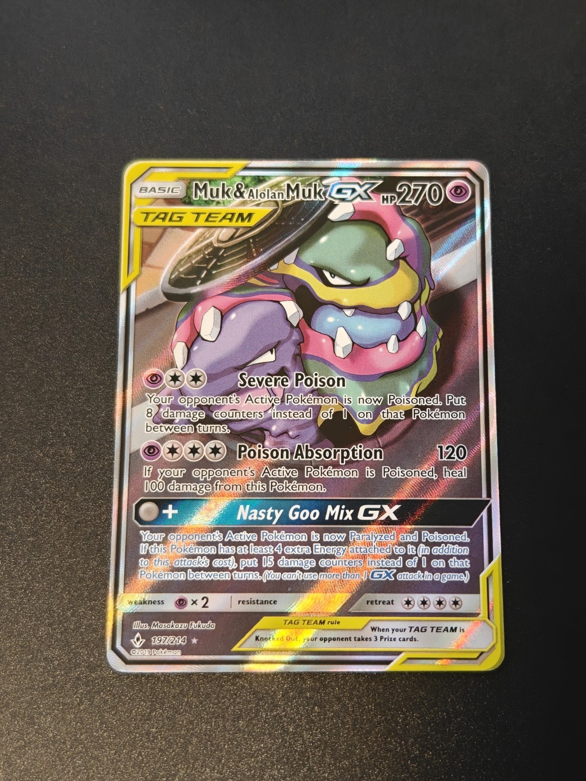 Muk & Alolan Muk GX 197/214 Unbroken Bonds TAG TEAM Full Alt Art Pokemon - NM