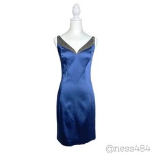 Elle Tahari NWT Navy Blue Embellished V Neck Cocktail Dress Size US 2