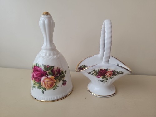 Royal Albert Old Country Roses Bell 12cm Tall & Small Basket 10.5cm Bone China - Picture 3 of 17