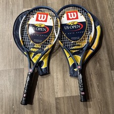 Wilson US Open Tennis Racket Blue Yellow Sz 4 3/8 Grip Double Beam Medium Lot2