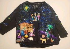Michael Simon Event Christmas Nativity Cardigan & Vest Women XL Sweater Set 2001