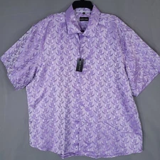BARRY.WANG Men's Casual Button-Down Shirt Purple 4XL Satin Paisley