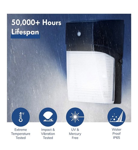 LED Wall Pack Light with Photocell 30w (150-250W) 3300 Lumens 5000k Dusk To Dawn - Picture 4 of 9
