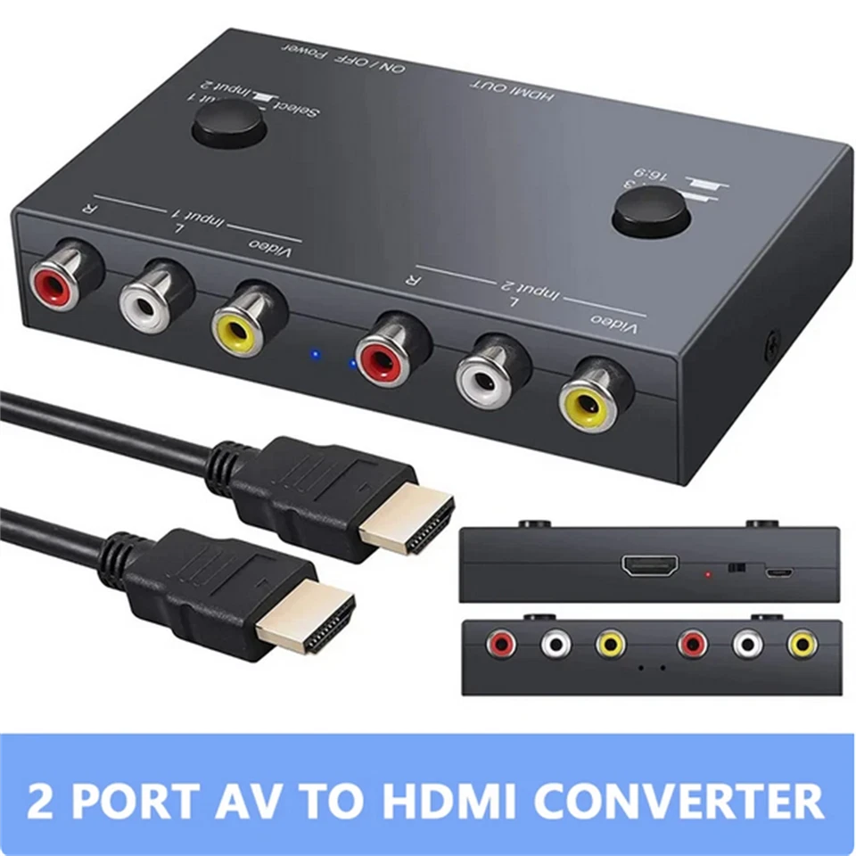 2 Port AV To HDMI Converter 2RCA To HDMI Dual AV To HDMI Adapter AV Switcher - Image 2 of 4