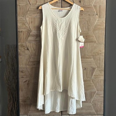 NWT Manta Del Lago Dress Medium Beige Tank Embroidered Boho Casual