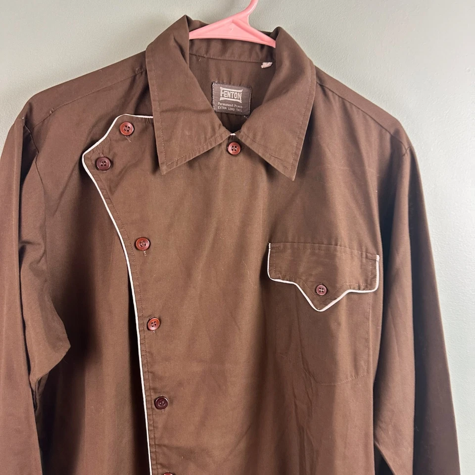 Camisa Fenton Para Hombre MED Marrón Western Show Asimétrica Doble Botón De Colección Rodeo Foto 2 de 4
