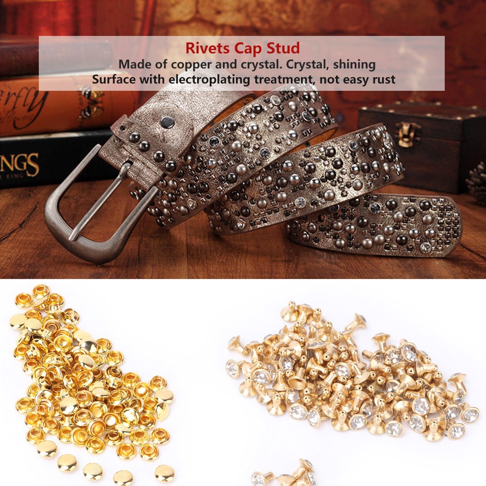 `(4)Cloth Crystal Inlay Rapid 7mm Rivets Spots Studs Cap For Leather Craft