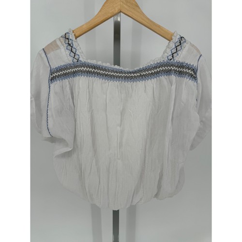 Free People Crop-Top weiß bestickt quadratischer Ausschnitt Blasensaum - Bild 6 von 9