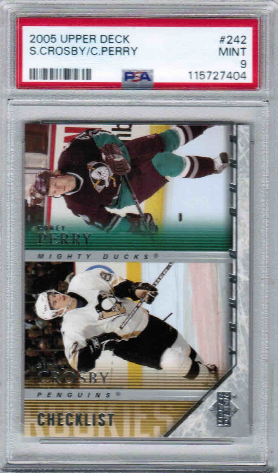 05/06 2005 UPPER DECK SIDNEY CROSBY/PERRY #242 YOUNG GUNS CHECKLIST PSA 9 MINT