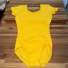Vintage Danskin Gold short sleeve Nylon Leotard EUC Size 12-14 large girls