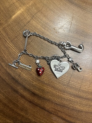 Juicy Couture Vintage Y2K Multi Charm Bracelet Silver Red Enamel Strawberry Rare
