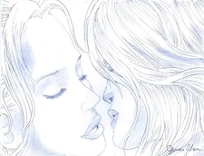 HARLEY QUINN & POISON IVY KISS COVER QUALITY  ORIGINAL COMIC ART PENCIL SKETCH