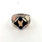 Vintage Black Hills Gold Onyx Eagle Ring Sterling Silver 925 12k Gold Size 11