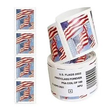 USPS 2022 Flag Forever Stamps Coil 100 Scott 5654 BCA Issue