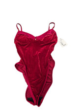 Baja Blue Vintage Red Velvet Underwire One Piece Swimsuit Size 12 High Cut 2515