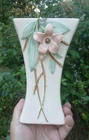 Vintage McCoy Pottery Vase 7.5" Floral Relief Pastel Yellow Pink Flower USA