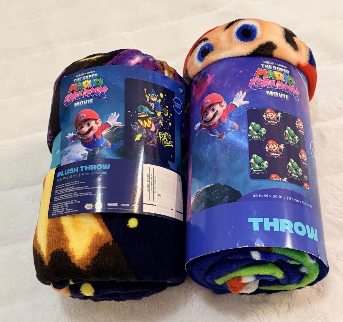 Super Mario Galaxy Movie Kids Blue Print Fleece Throw Blanket, 46 x 60 set of 2