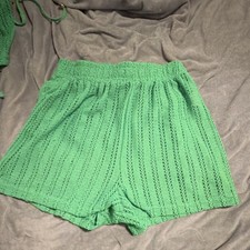 Womens Green Solid Knit Pull-On Shorts M Regu...
