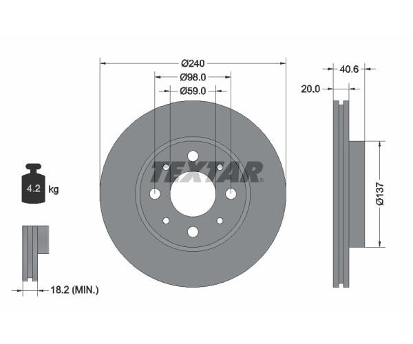 2X Textar Bremsscheibe Vorderachse 240,5Mm 92118003-image