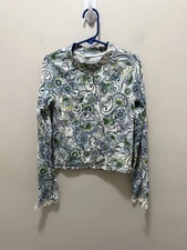 Janie and Jack Girls Long Sleeve Swim Rash Guard Top Size 7 Blue Green Floral