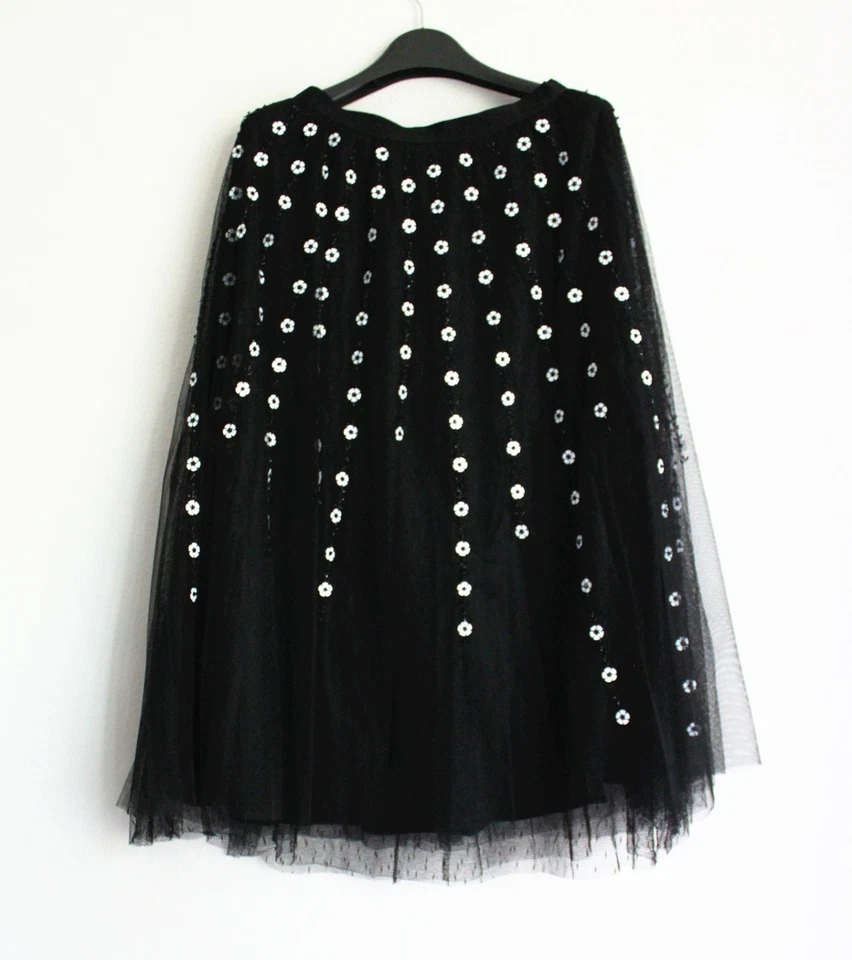 Falda de tul bordada floral RED VALENTINO, negra, talla XS Foto 2 de 4