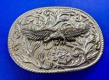 American Bald Eagle Flying Spreading Wings Silver Tone Western Belt Buckle