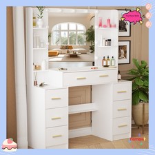 Großer Schminktisch mit, 3 Lichtfarben LED-Lampen Spiegel, 7 Schubladen , DE NEU