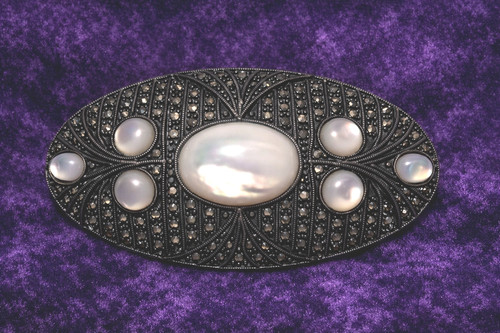 Vintage Sterling & Marcasite Broach w/ Striking Mother of Pearl AccentsS