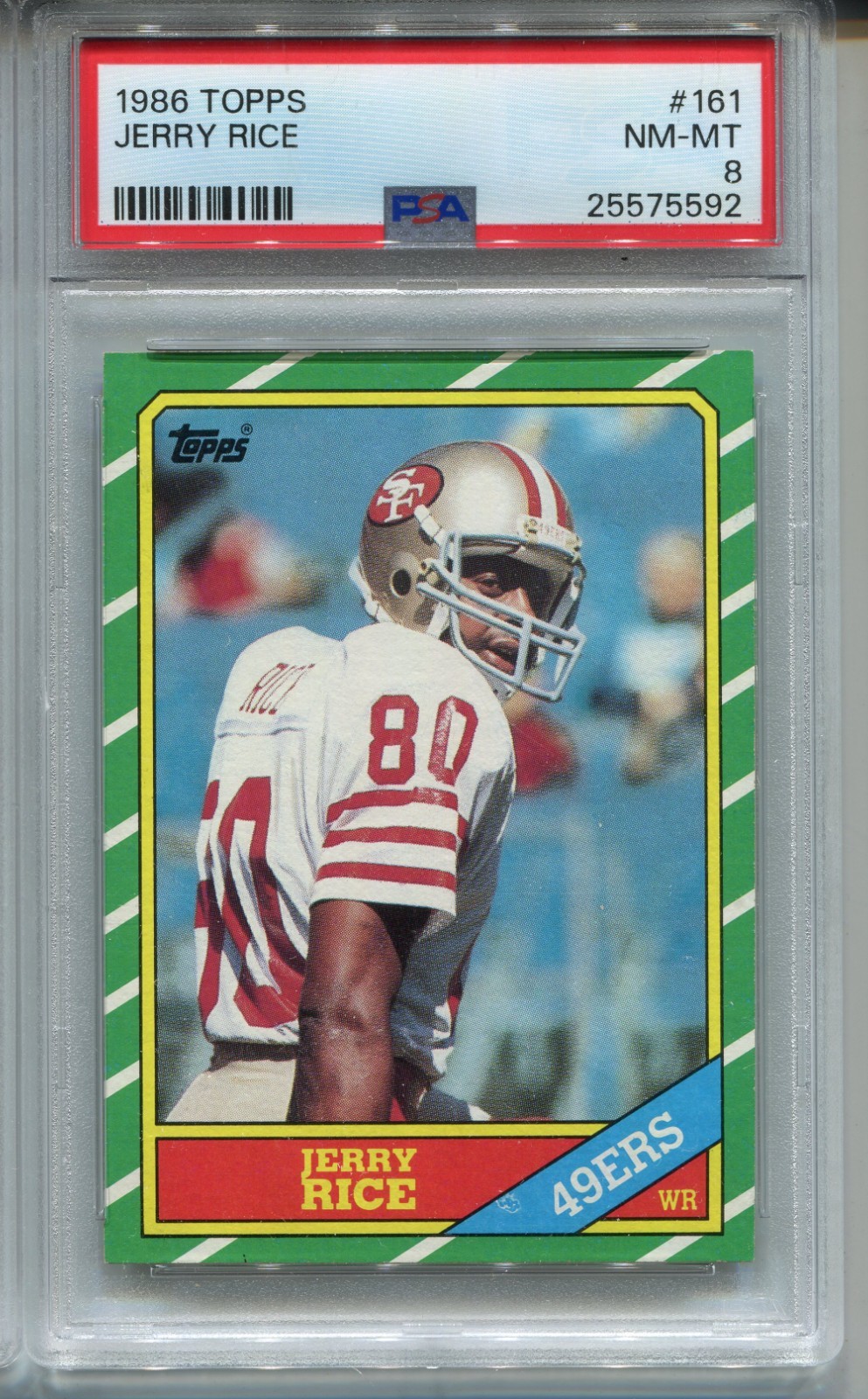 1986 Topps Jerry Rice Rookie Card PSA 8 NM MINT Football #161 RC