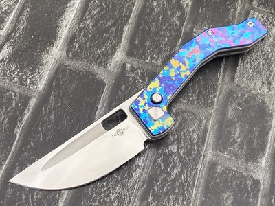 Twosun TS648-D2-Color-Satin Folding Knife D2 Blade Titanium Handle Pocket Knife