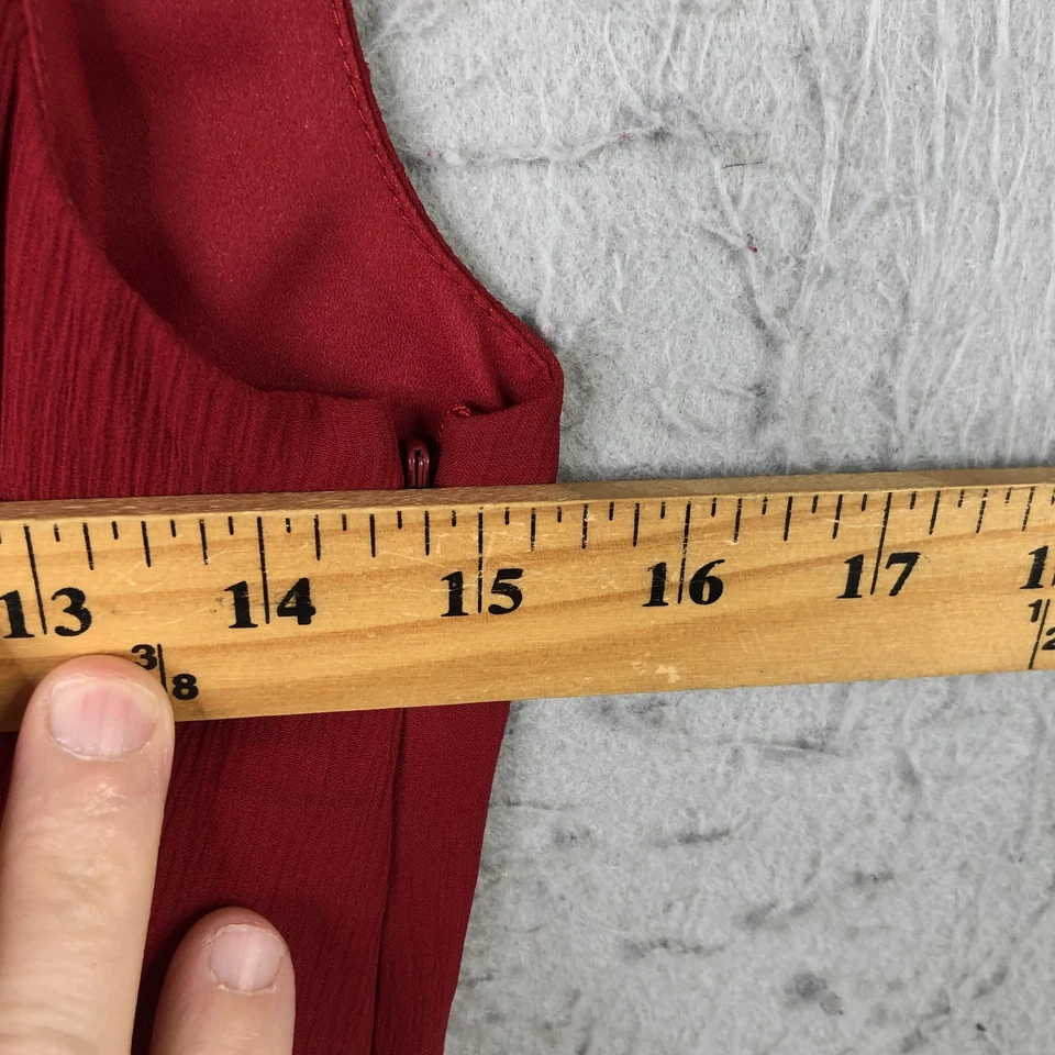 Vestido Donna Morgan Mujer 6 Rojo Seda Midi Cuello en V Plisado Corpiño Formal Cóctel Foto 4 de 4