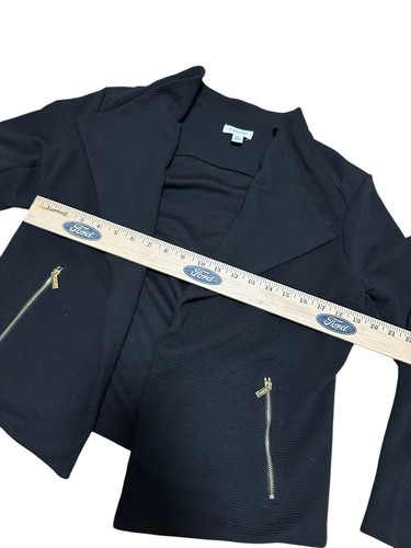 Calvin Klein Ribbed Cardigan Blazer Sz L Black Front Zippered Pockets Designer - Picture 6 of 8