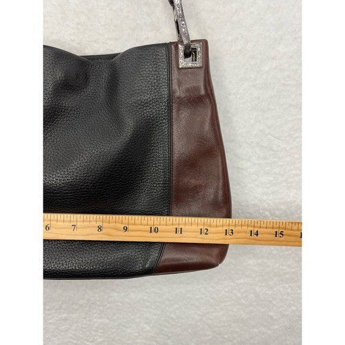 Brighton schwarz braun Leder Schultertasche geflochtener Riemen Handtasche Geldbeutel - Bild 3 von 11