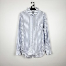Loro Piana Shirt Stripped Button Up White Blue Cotton Italy Luxury Mens 16/42