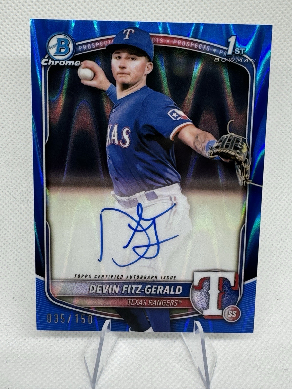 2025 Bowman Chrome Devin Fitz-Gerald Blue 1st RayWave Refractor Auto CPA-DF /150