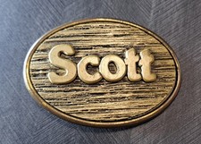 Vintage Oden Wood Grain Solid Brass Belt Buckle SCOTT Made In The USA BIN96
