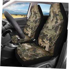 2pcs Car Front Seat Covers Protectors, Anti-Slip Camouflage Oak Hunting Wood