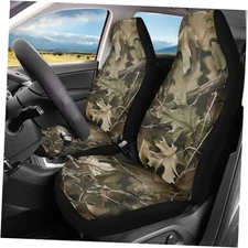 2pcs Car Front Seat Covers Protectors, Anti-Slip Camouflage Oak Hunting Wood
