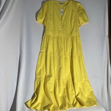 NWT LOFT Sunshine Yellow Maxi Dress V-Neck Covered Buttons Puff Sleeve Sz 10