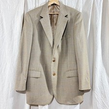 Brooks Brothers Mens 43 Reg Wool Blazer Sport Coat Made in Italy Houndstooth Tan