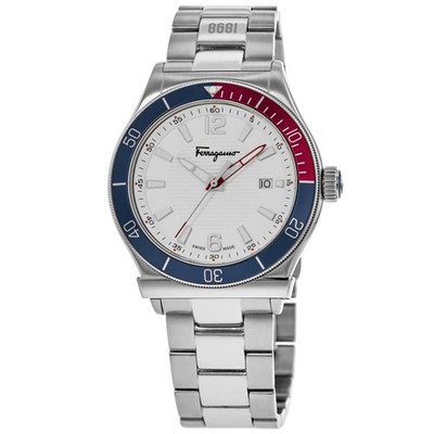 New Salvatore Ferragamo 1898 Sport White Dial Steel Men's Watch SFYK00520