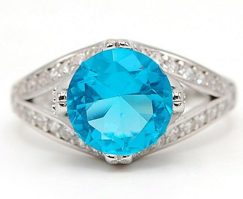 Heat Treated 4CT Blue Topaz 925 Solid Sterling Silver Ring Sz 7 N2-1
