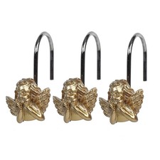 Golden Angel Shower Curtain Hooks Set of 12 - Anti-Rust Decorative Resin Rings