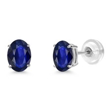 14K White Gold Sapphire Stud Basket Setting Earrings For Women 1.14 Cttw,