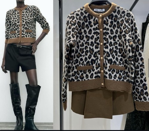 ZARA NEW WOMAN ANIMAL JACQUARD KNIT JACKET CARDIGAN LEOPARD SIZE M 3519/119 - Picture 2 of 5