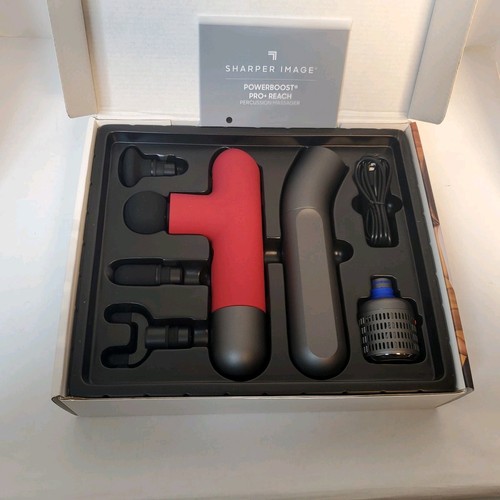 Sharper Image Powerboost Pro+ Reach Percussion Massager with 5 Attachments Red - Picture 2 of 12