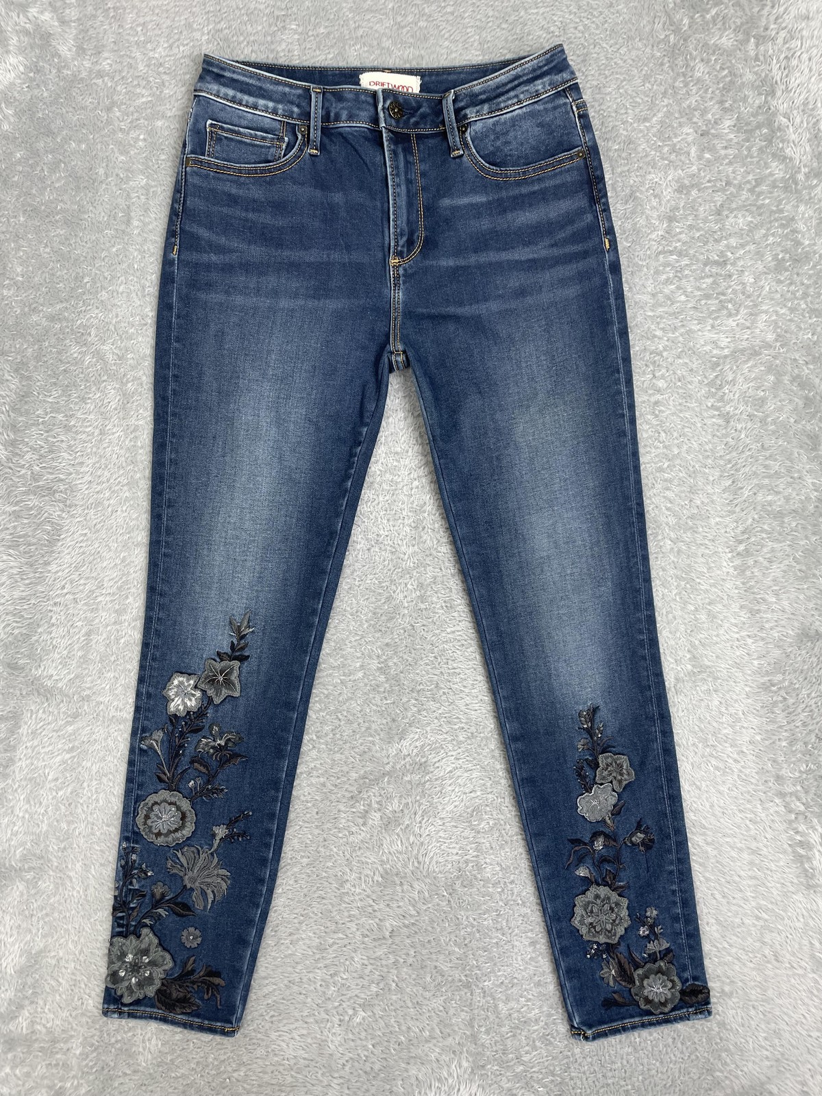 Driftwood Jackie Skinny Jeans Womens 29 Blue Med Wash Floral Embroidered Sequin