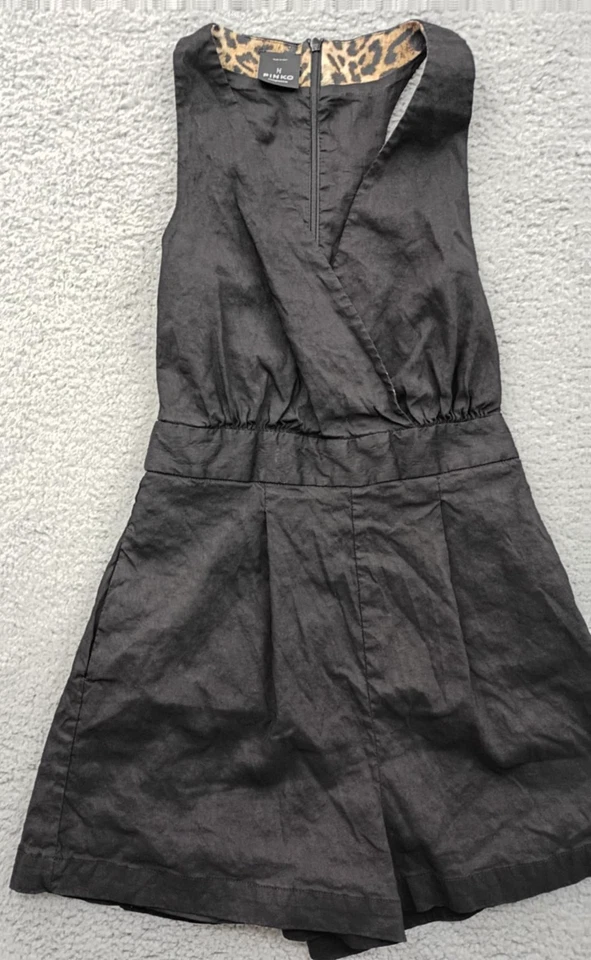 PINKO Mujer Negro Mameluco Pantalones Cortos Mezcla Lino 36 EE. UU. 1 Italia Contemporánea Foto 2 de 4