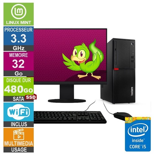 Lenovo M710T i5-6400 3.30GHz 32Go/480Go SSD Wifi LINUX MINT + Ecran 22 - Photo 1/1